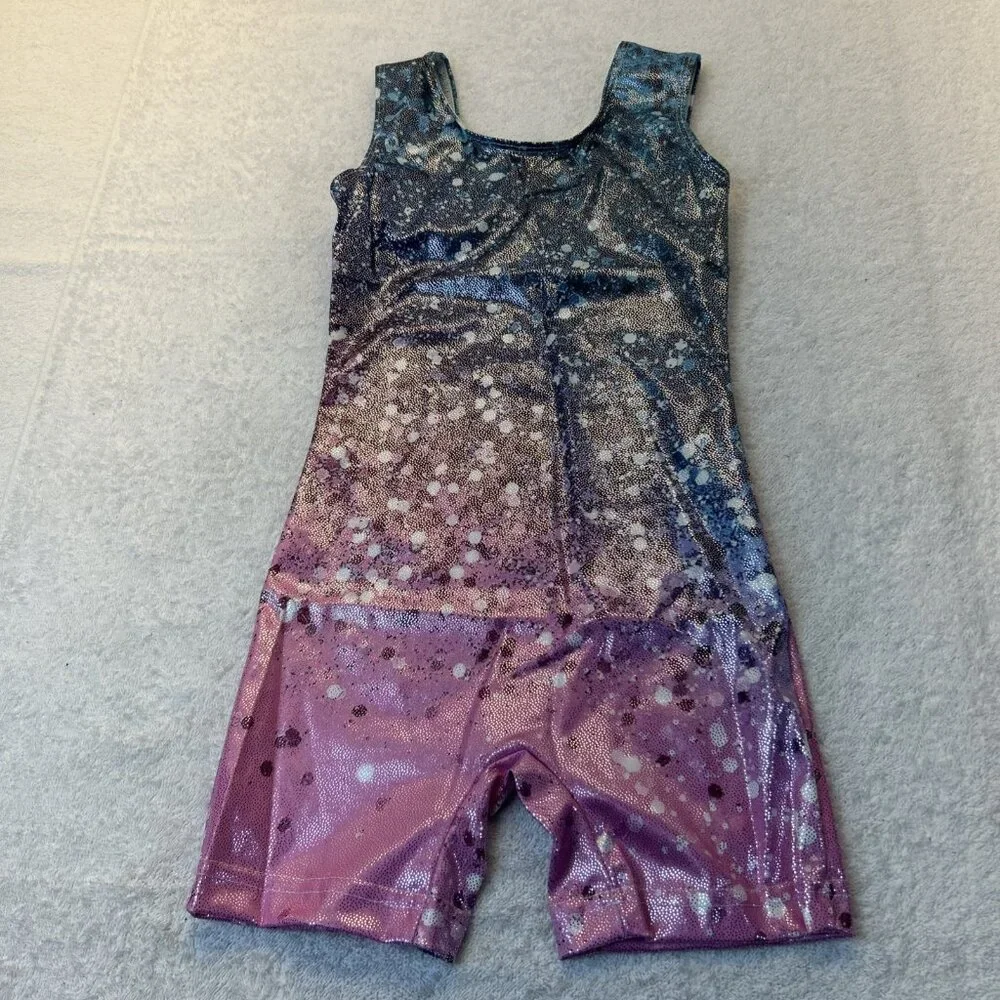 Pink & Blue Aqua Shimmer Dance Gymnastics Leotard Scoop Neck SZ 5-6 New
